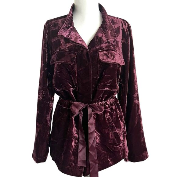 Crushed Velvet Utility Jacket M Berry Glam Boho Chic Holiday Christmas Grunge - Picture 3 of 12